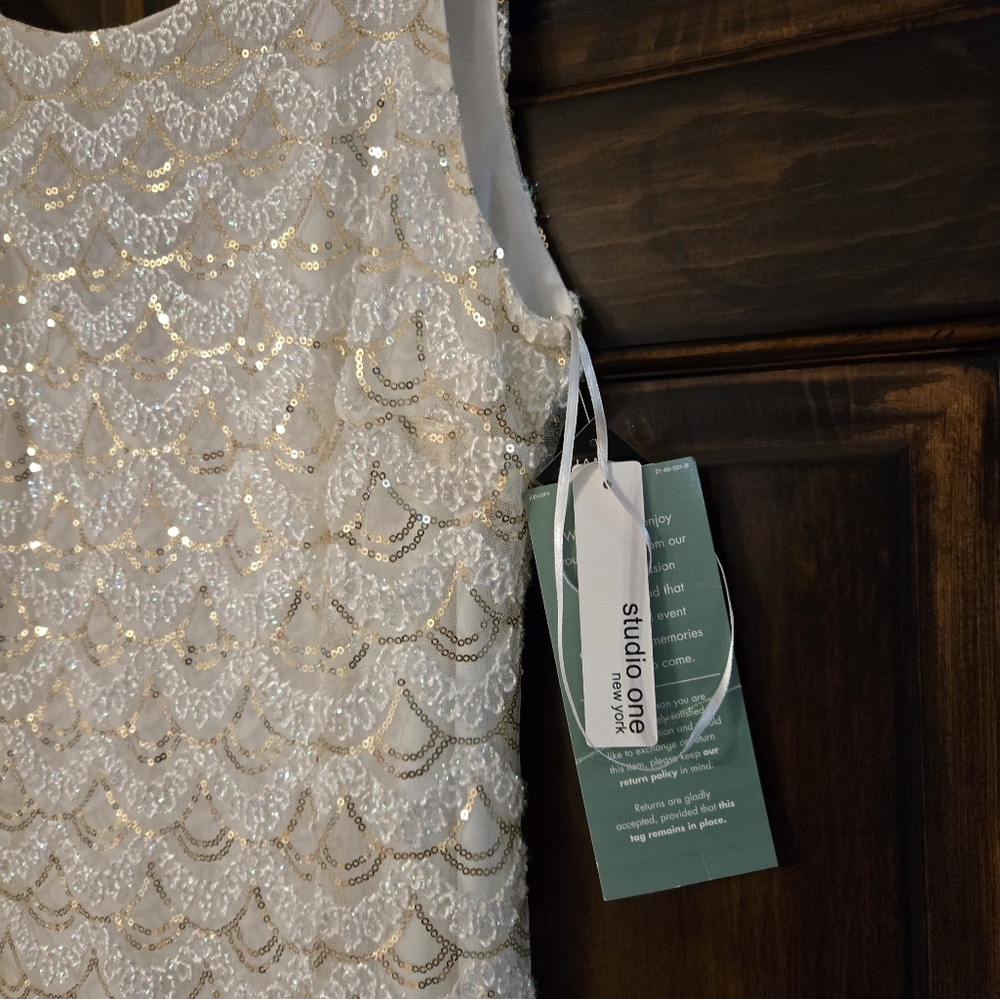 Studio One Gold and White Sequin Dress, Size 8